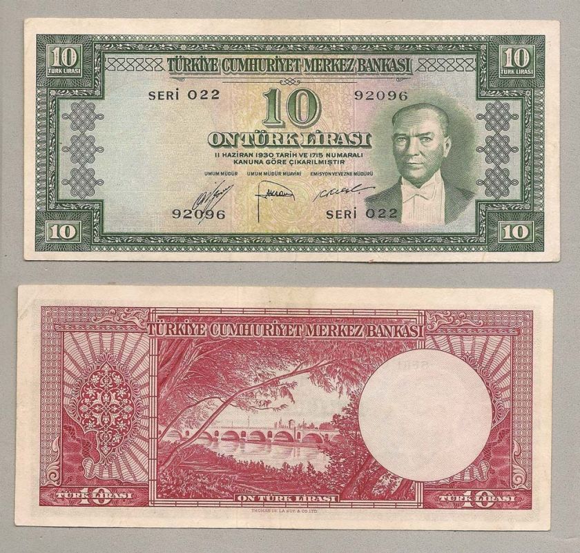 TURKEY 10 Lira 1953 Turquie Türkei Türkiye 5. Emision 2. Tertip 