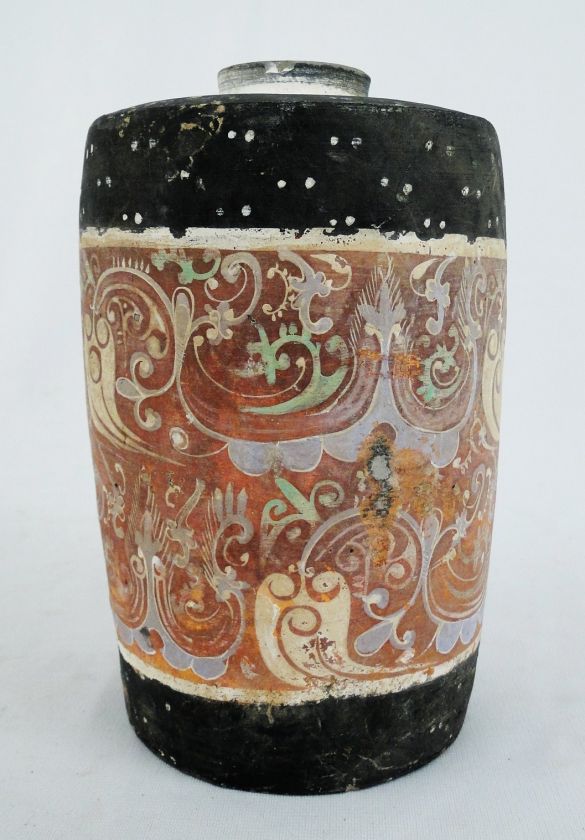 Ancient Chinese Han Dynasty Polychrome Decorated Pot Vase 2nd C. BC 