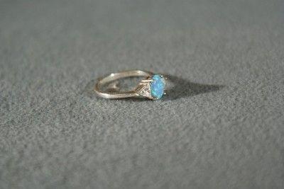 ANTIQUE STERLING SILVER OVAL OPAL TRILLION WHITE TOPAZ BOLD REGAL 