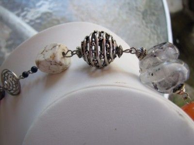 Designer Signed CHICOS Lampwork Art Glass Beaded Open work Silver 