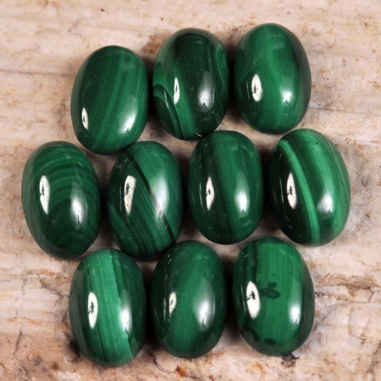 10 Pack MALACHITE (N) 6x4mm Oval Cabochons (B+ Grade)  