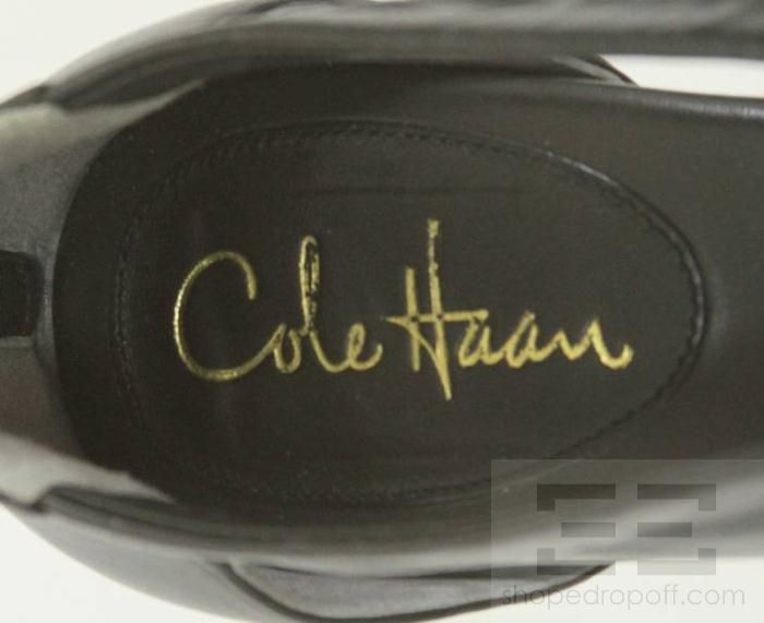 Cole Haan Nike Air Black Leather Cork & Woven Strappy Wedge Heels 