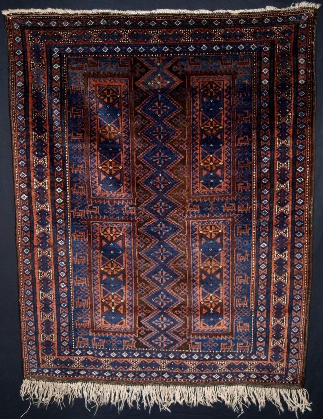 ANTIQUE BALUCH RUG, SMALL SIZE, BEAUTIFUL ANIMALS, GREAT BLUE, LATE 