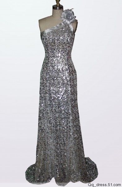 New Year One Shoulder Silver Evening Party Dresses❤  