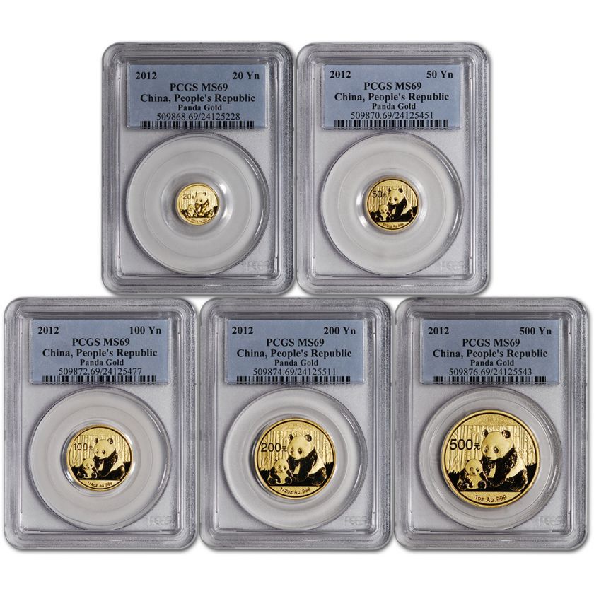 2012 China Gold Panda   5 pc Year Set   PCGS MS69  