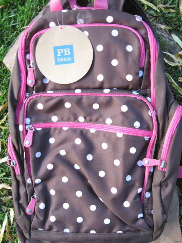   BARN ~ JET SET BACKPACK ~ BROWN / PINK POLKA DOT ~ BOOK BAG ~ PB TEEN