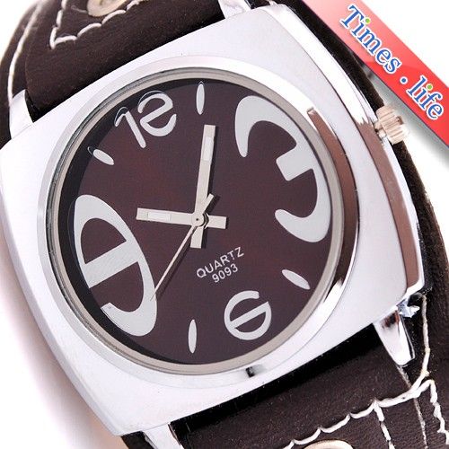 NEW BROWN LEATHER BIG WATCH MENS WOMEN QUARTZ WRIST CASUAL FREE S&H 