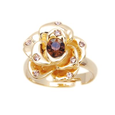 Blossoming Rhinestone Rose Cocktail Ring Size 6 7 8 9  