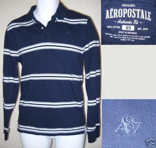 XS NAVY BLUE AEROPOSTALE LONG SLEEVE BUTTON POLO SHIRT  