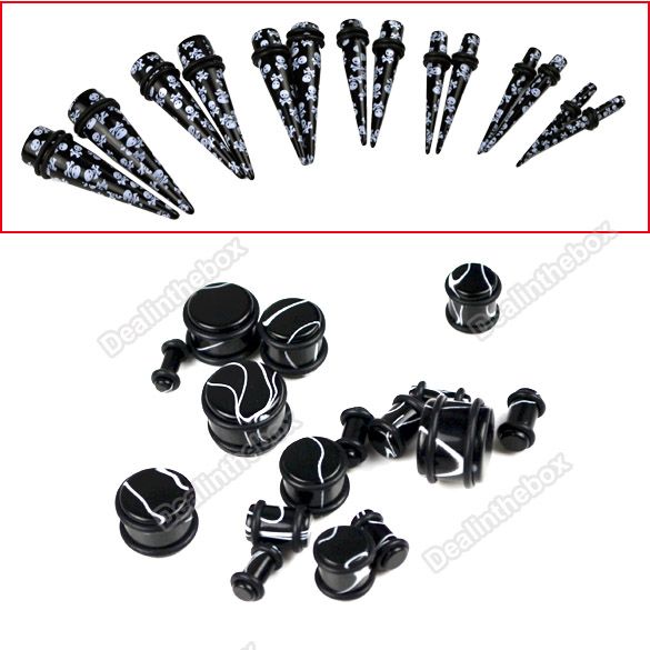   Ear Stretching Kit Tapers(14pcs) or Plugs(16pcs) Black Body Art  