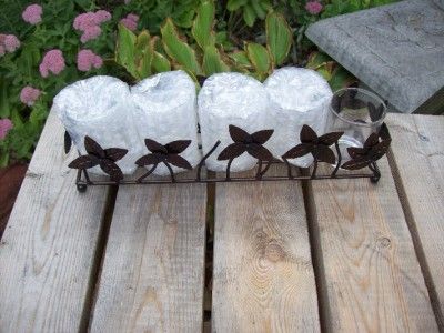 New 5 Votive Tea Light Candle Holder Fall Floral Leaf Metal Holder 