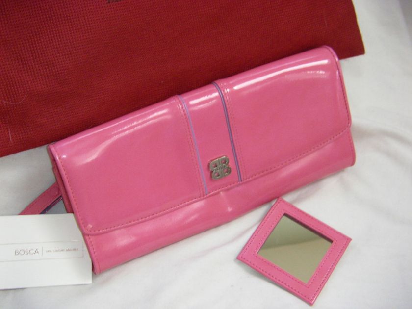 BOSCA B PINK W/ LAVENDER CLUTCH HANDBAG WALLET NWT  