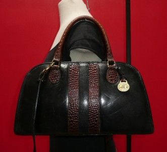   BRAHMIN Black Leather Croco Satchel Zipper Boston Tote Purse Bag