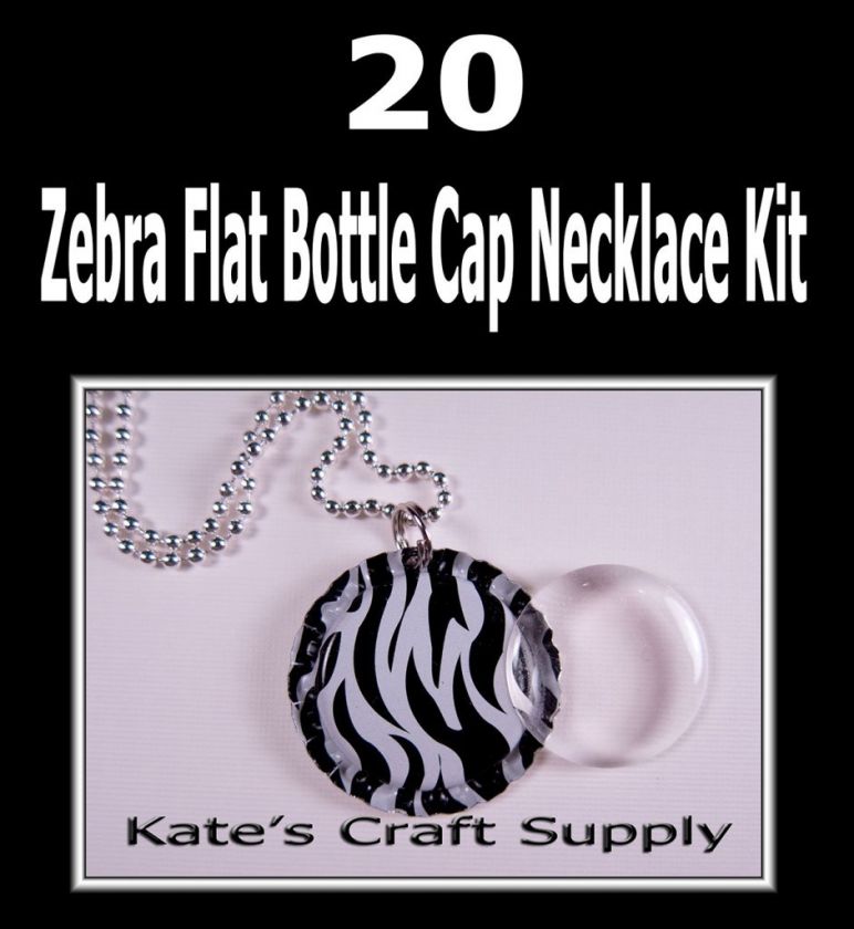 20 FLAT ZEBRA PRINT BOTTLE CAP NECKLACE & 1 EPOXY SEAL  