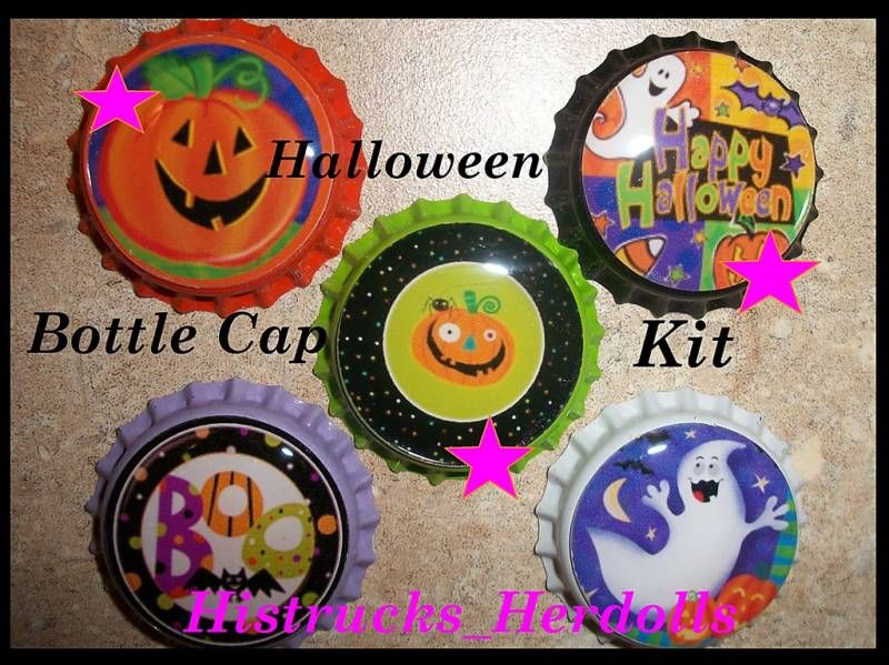 20pc HALLOWEEN BOTTLE CAP 1 EPOXY STICKER KIT & IMAGES  