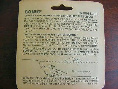 Vintage Shad Heddon Super Sonic Lure Sinking w/ Sound  