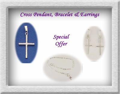 Sterling Silver Rope CROSS Pendant Bracelet Earrings  