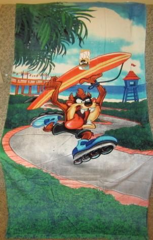 Tazmanian Devil Surfing Taz Bath or Beach Towel