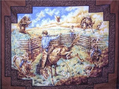 New Cowboy Panel Fabric Bronco Horse Bull Riding Calf  