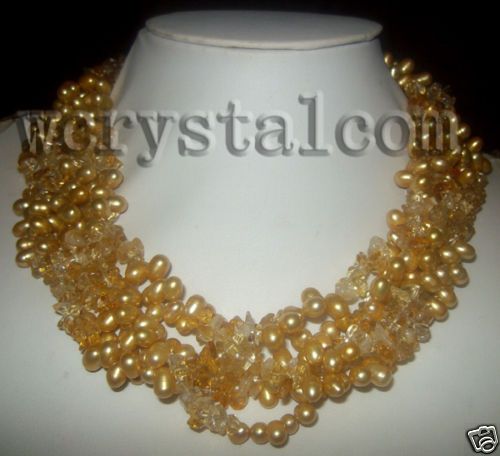 strands gold pearls citrine chip necklace  