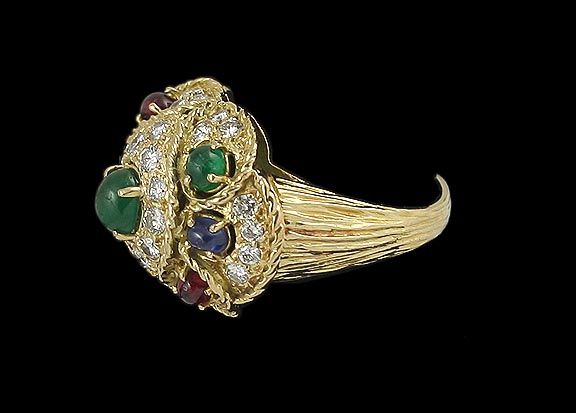 STUNNING 18K GOLD EMERALD SAPPHIRE RUBY VS DIAMOND RING  