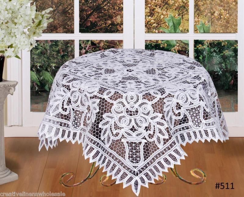 Battenburg Lace White 34 Square Full Lace Tablecloth #511  