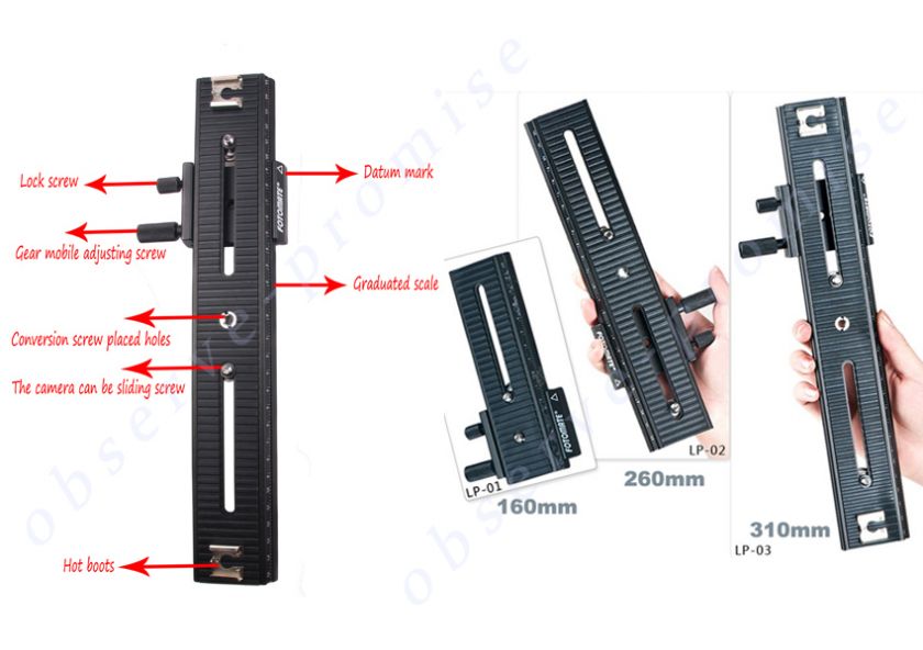 Fotomate 250mm Movable Range 2 Way Macro Focusing Rail Slider 1/4 