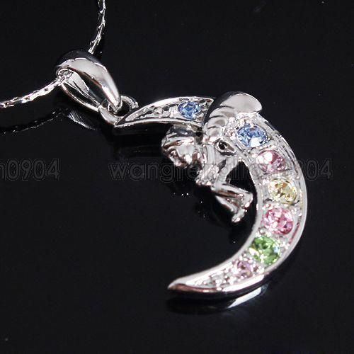 18KGP Necklace Multi Color Crystal Moon Pendant 73366  