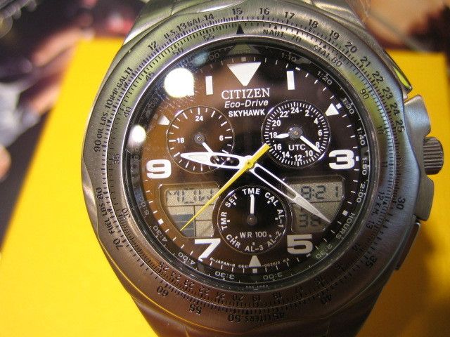 CITIZEN ECO DRIVE SKYHAWK FLIGHT MENS WATCH CHRONO ALL SSB ORIGINAL 