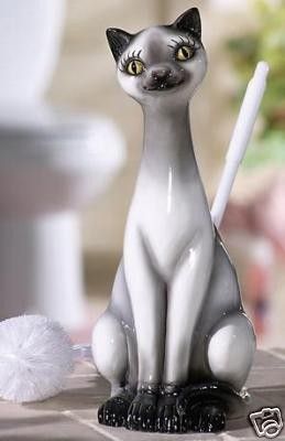 Siamese Kitty Cat Bathroom Toilet Brush Holder New  