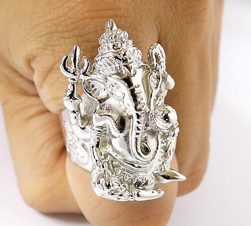 GANESH HINDU LORD ELEPHANT GOD SILVER AMULET RING Sz 8  