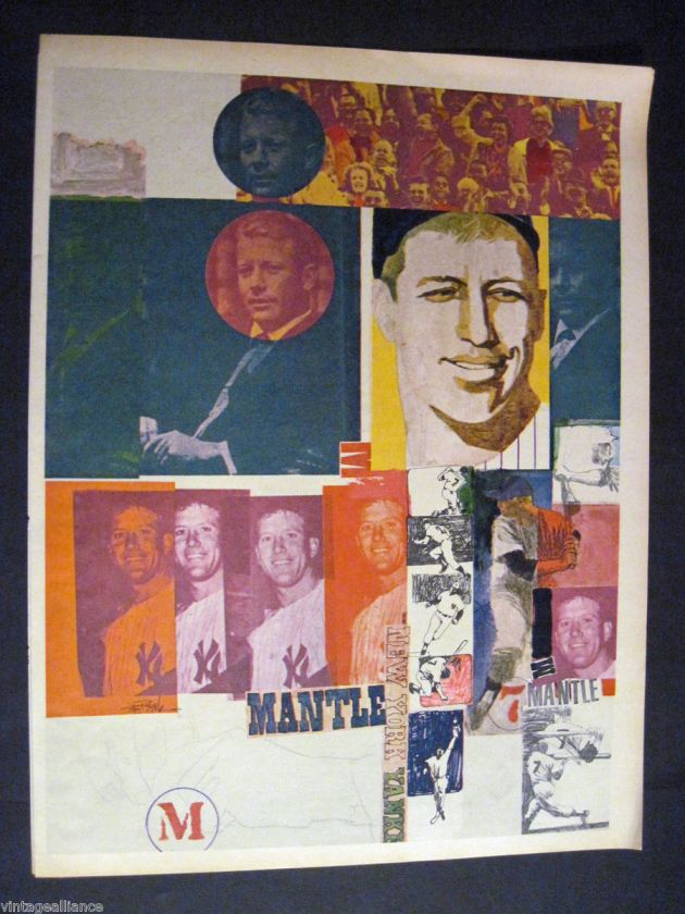   Yankees Mickey Mantle colorful collage art illustration 1966 Clipping