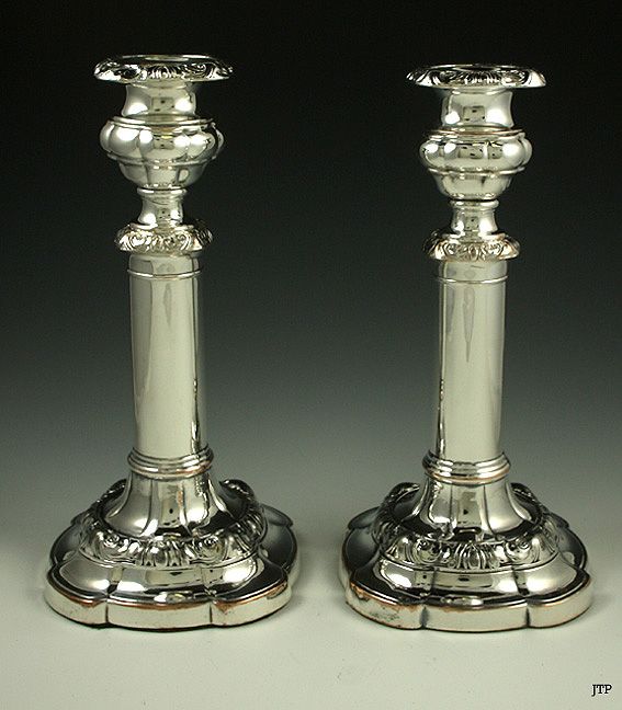 OLD SHEFFIELD SILVER TELESCOPIC CANDLESTICKS c1840s  