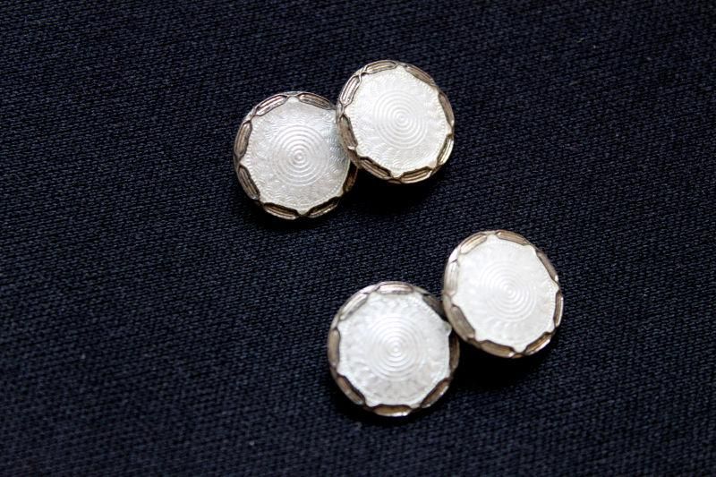 Antique Mens Cloisonne Enamel Cufflinks Elegant White  