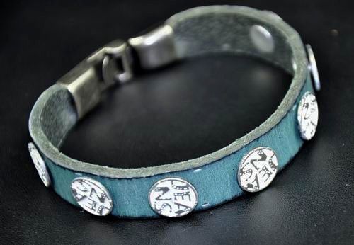 COOL MENS METAL STUD LEATHER BRACELET WRISTBAND BLUE  