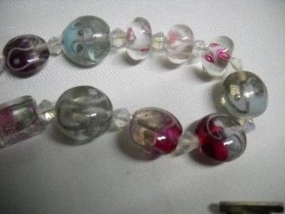 Murano Glass Rose Beaded Necklace   Square and oval shapped beads 