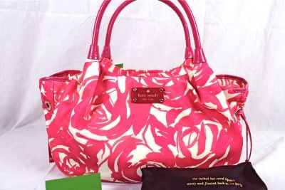 KATE SPADE ROSELAND STEVIE CRUSHED BERRIES PINK Nylon Satchel Bag Tote 