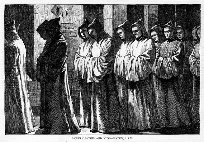 MONKS AND NUNS, ROMAN CATHOLIC, ANTIQUE RELIGIOUS PRINT  