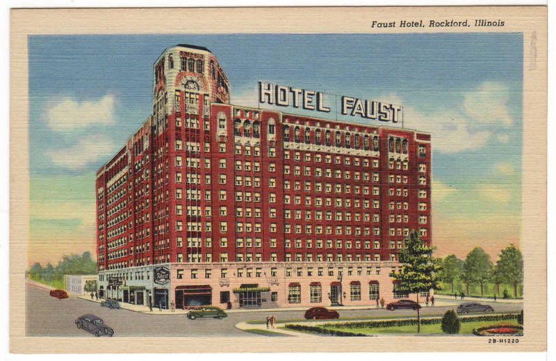 Rockford IL 1942 Linen Postcard Faust Hotel  