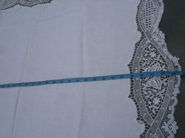 Delicate Victorian Lace Edged Linen Tablecloth  