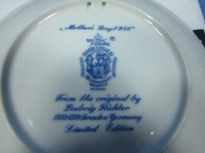   PORCELAIN BAREUTHER GERMANY PLATE MOTHERS DAY 1980 LUDWIG RICHTER