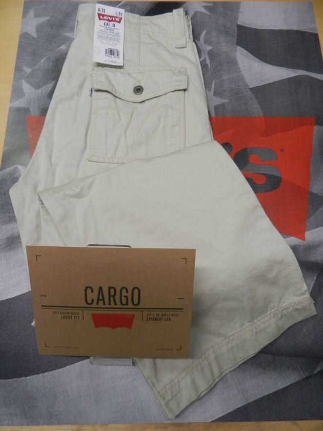 LEVIS MENS LOOSE FIT STRAIGHT LEG ZIP FLY CARGO PANTS SILVER BIRCH 