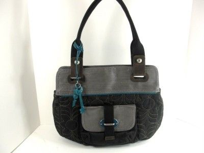 Fossil Black Key Per Quilted Floral Nylon Tote Handbag Purse Authentic 