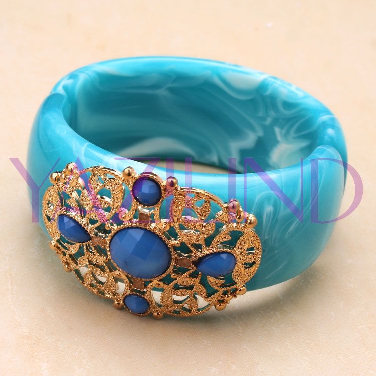 blue white wide resin antique design fashion copper teardrop bead cuff 