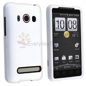 For HTC EVO 4G White Rubber Hard Case+Privacy Guard  