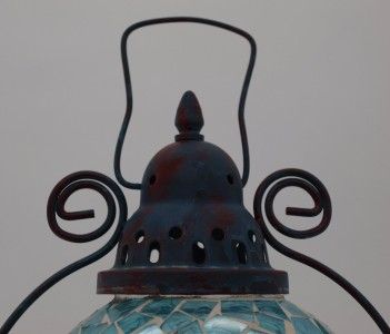 Bird Design Coloured Mosaic Glass Candle Lantern  