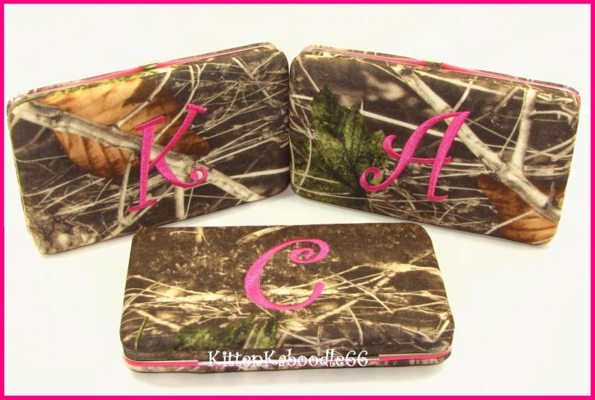   PINK INITIAL A or N CAMOUFLAGE HARDCASE FLAT CHECKBOOK WALLET  