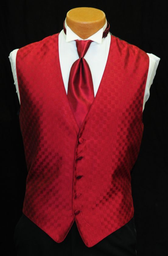 Mens Red Tuxedo Vest/Tie Set   All Sizes  