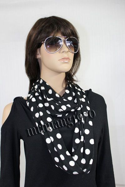 White Black Dot/Spot Ciecle Ring Loop Infinity Scarf  