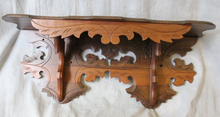 L839 ANTIQUE ORNATE VICTORIAN CARVED OAK CLOCK SHELF  